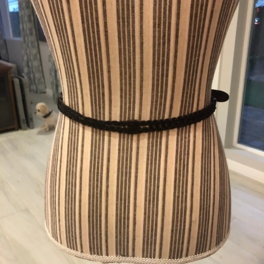 Dark Brown Leather Braided Belt, Silver Buckle